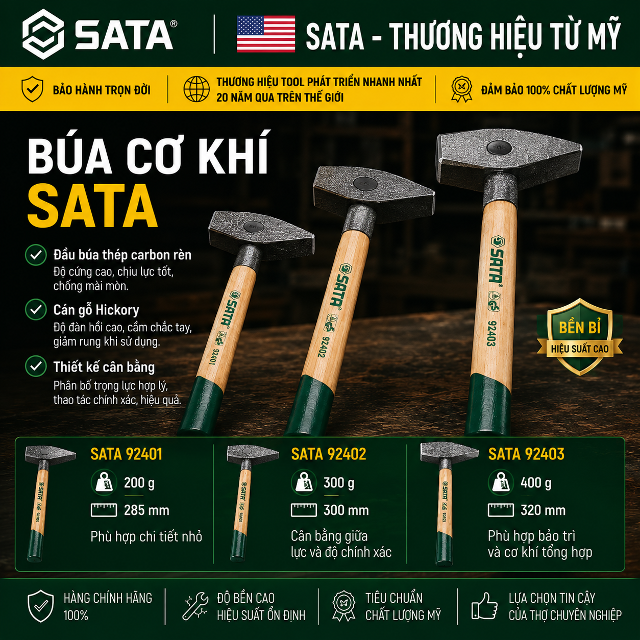 BÚA CƠ KHÍ SATA 92401, 92402, 92403 Chính Hãng Tại Hải Phòng
