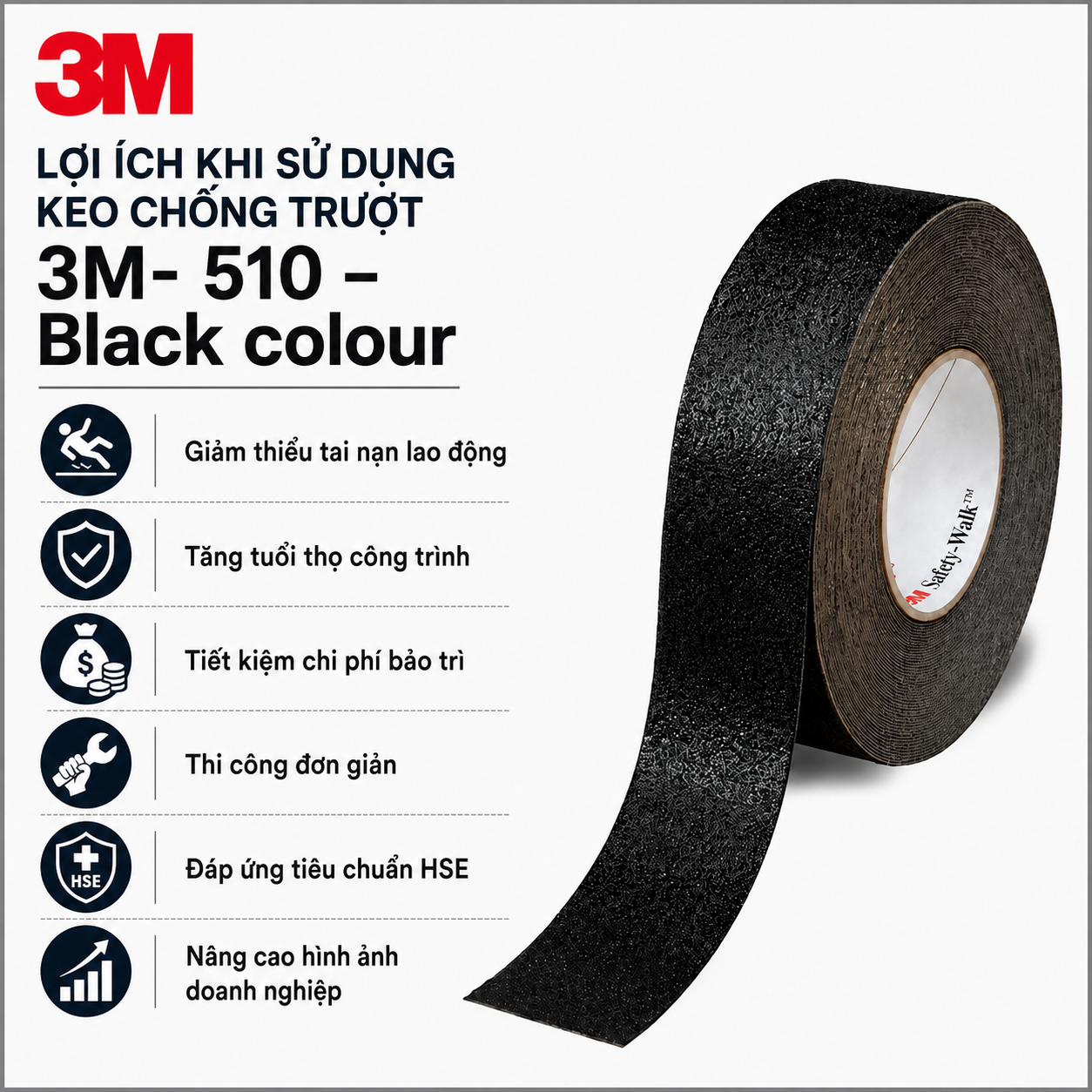 Băng Keo Chống Trượt 3M- 510 – Black Colour Chính Hãng Tại Hải Phòng