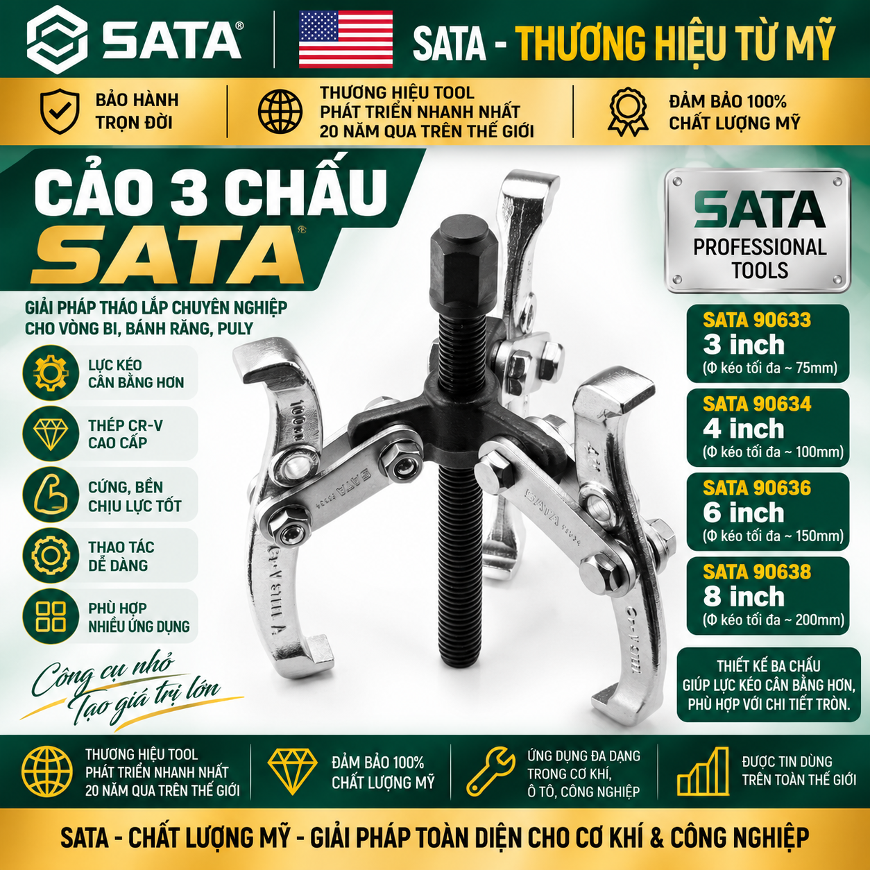 Cảo 3 Chấu SATA 90633–90638 Chính Hãng Tại Hải Phòng