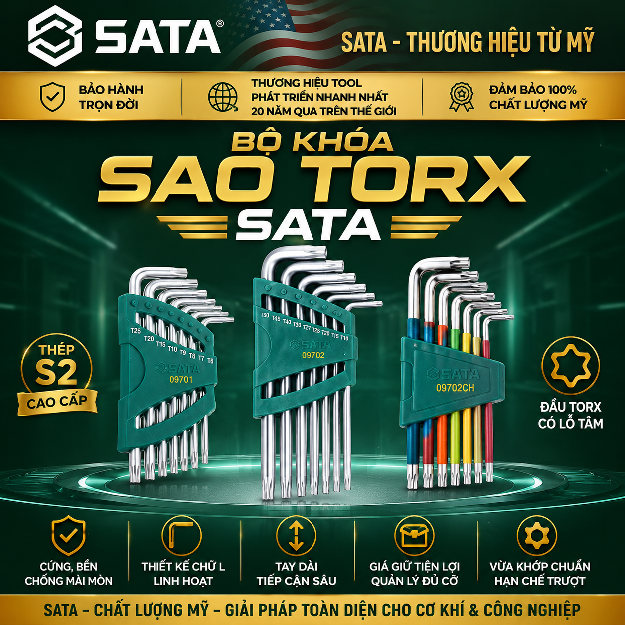 Bộ Khóa Sao Torx SATA Loại Dài T6–T50 Tại Hải Phòng
