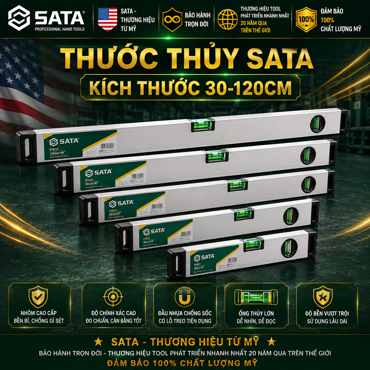 Thước Thủy SATA Chính Hãng Tại Hải Phòng Kích Thước 30–120cm